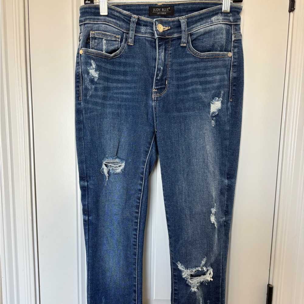 Judy Blue Dark Blue Distressed Skinny Jeans